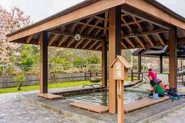图2：宝来花赏温泉公园内有足汤、大众池等泡汤设施