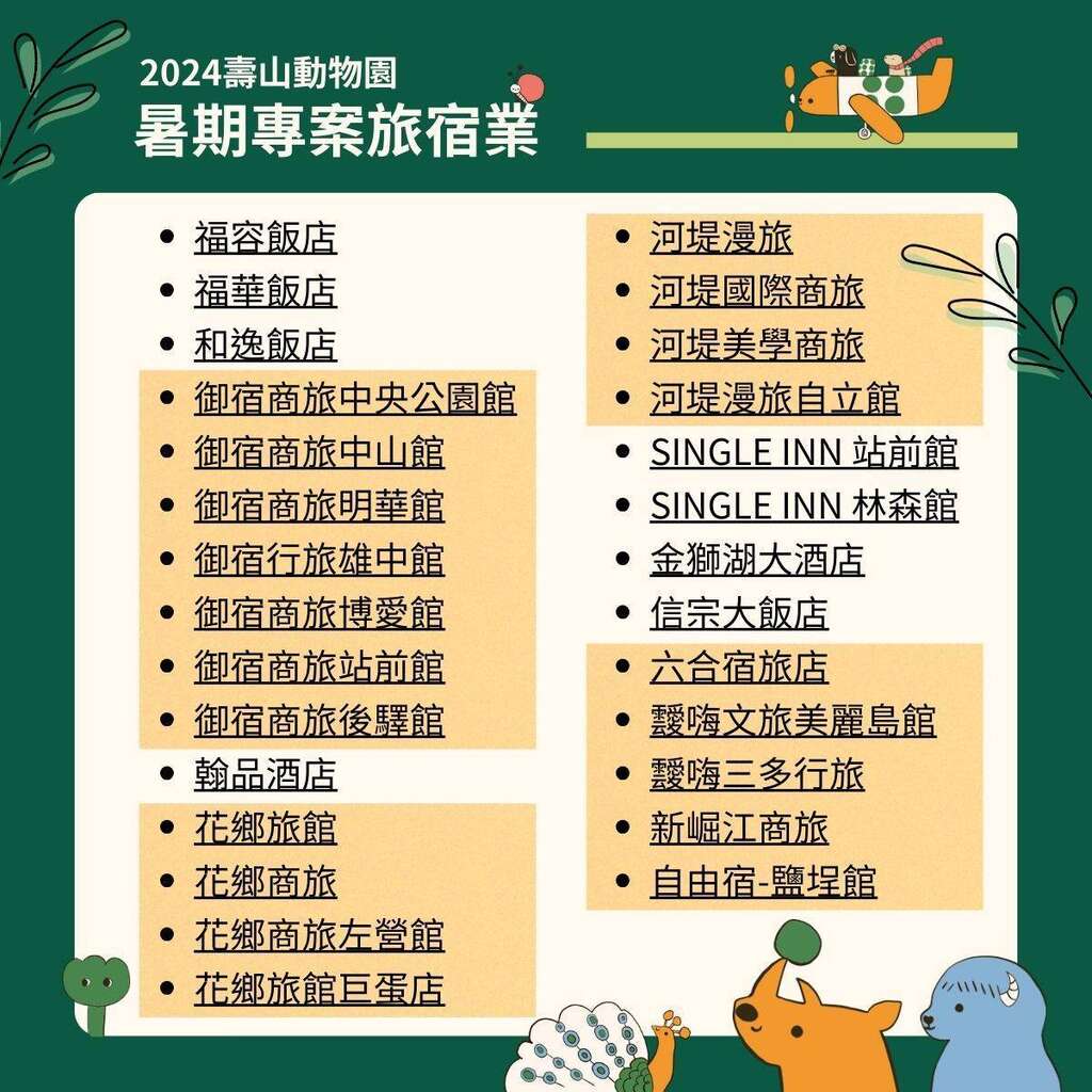 图10 动物园和高雄在地28间旅宿业合作推出住房专案