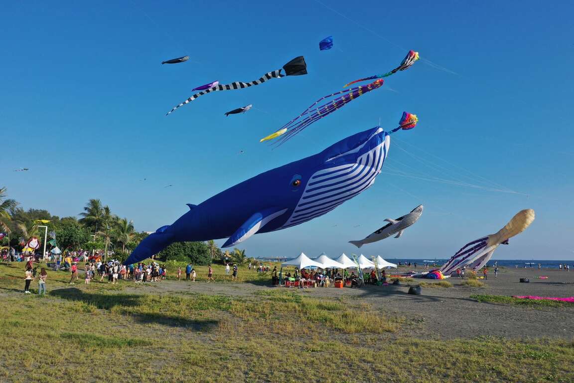 兩天活動放飛不同造型的風箏，將旗津天空點綴的繽紛絢麗。